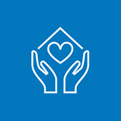 Image showing Hands holding house symbol with heart shape line icon.