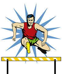 Image showing Athlete jumping hurdles