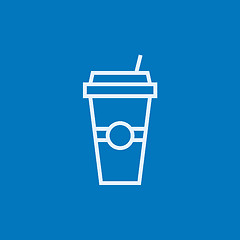 Image showing Disposable cup with drinking straw line icon.