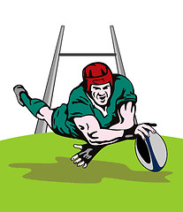 Image showing Rugby player scroing a try