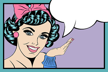 Image showing Pop Art illustration of girl with the speech bubble.Pop Art girl