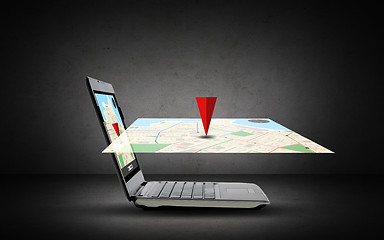 Image showing laptop computer with gps navigator map on screen