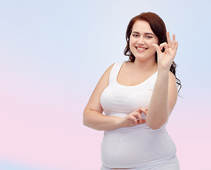 Image showing plus size woman in underwear showing ok hand sign