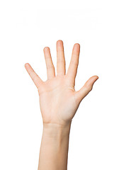 Image showing close up of hand showing five fingers