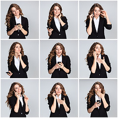 Image showing The collage of young woman\'s portrait with happy emotions
