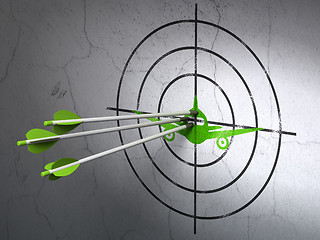 Image showing Vacation concept: arrows in Aircraft target on wall background