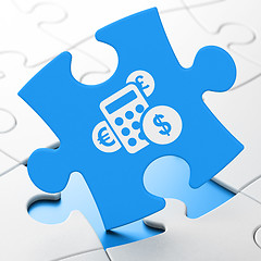 Image showing Business concept: Calculator on puzzle background