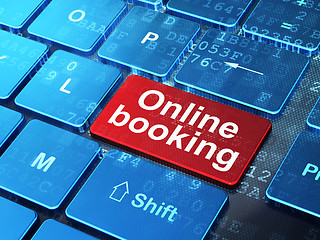 Image showing Tourism concept: Online Booking on computer keyboard background