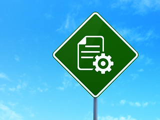 Image showing Programming concept: Gear on road sign background