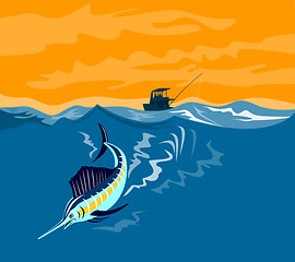 Image showing Sailfish with boat in the background