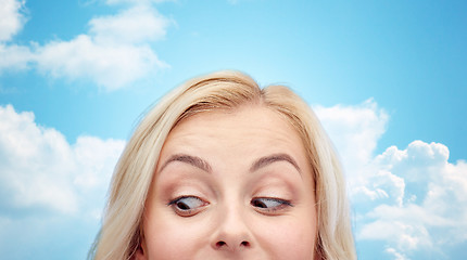 Image showing happy young woman or teenage girl face