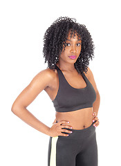 Image showing African American woman in exercise outfit.