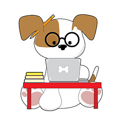 Image showing Cute Puppy and Laptop