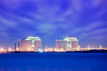 Image showing Liquified natural gas LNG tanks in port