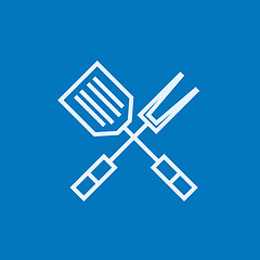 Image showing Kitchen spatula and big fork line icon.