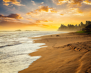 Image showing Ocean sunset at sea beach