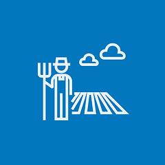 Image showing Farmer with pitchfork line icon.