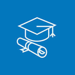 Image showing Graduation cap with paper scroll line icon.