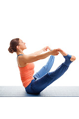 Image showing Woman doing Ashtanga Vinyasa yoga asana Upavistha konasana