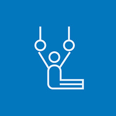 Image showing Gymnast performing on stationary rings line icon.