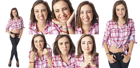 Image showing diferent expressions of a young woman composition