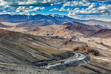 Image showing Indian lorry truck on road in Himalayas mountains