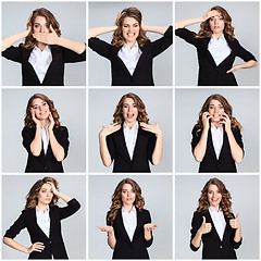 Image showing The  collage of young woman\'s portraites with  different emotions