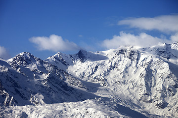 Image showing Snowy mountains and glacier at sunny day