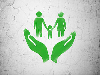 Image showing Insurance concept: Family And Palm on wall background