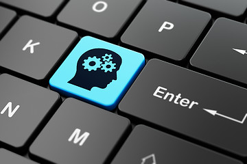 Image showing Studying concept: Head With Gears on computer keyboard background