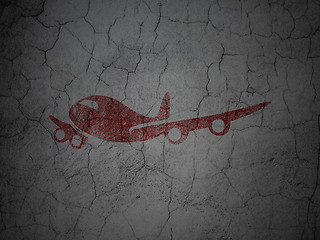 Image showing Tourism concept: Airplane on grunge wall background