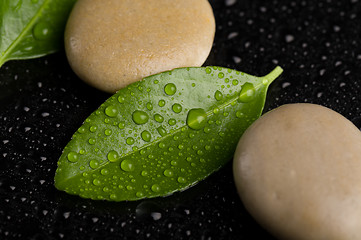 Image showing zen stones on black with water drops