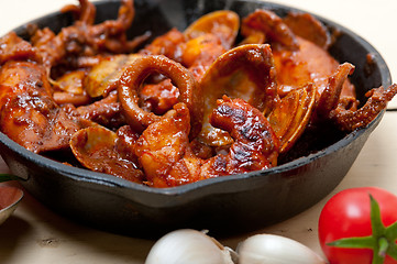 Image showing fresh seafoos stew on an iron skillet