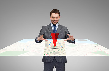 Image showing businessman working with virtual gps navigator map