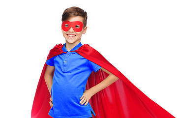 Image showing happy boy in red superhero cape and mask