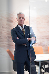 Image showing portrait of handsome senior business man at modern office