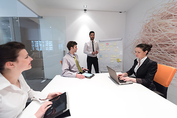 Image showing business people group brainstorming and taking notes to flip boa