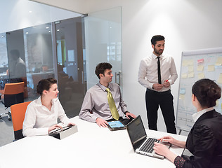 Image showing business people group brainstorming and taking notes to flip boa