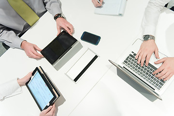 Image showing aerial view of business people group brainstorming on meeting