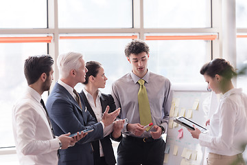 Image showing young startup businessman making presentation to senior investio