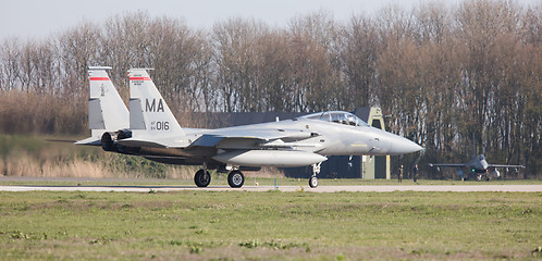 Image showing LEEUWARDEN, NETHERLANDS - APRIL 11, 2016: US Air Force F-15 Eagl