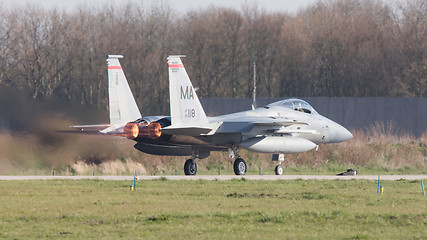 Image showing LEEUWARDEN, NETHERLANDS - APRIL 11, 2016: US Air Force F-15 Eagl