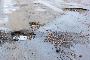 Image showing Holes in asphalt road