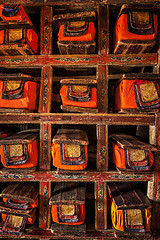 Image showing Manuscripts folios in Tibetan Buddhist monastery