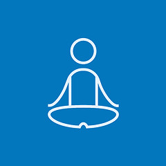 Image showing Man meditating in lotus pose line icon.