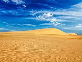 Image showing Desert sand dunes on sunrise