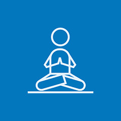 Image showing Man meditating in lotus pose line icon.