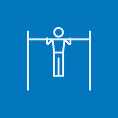 Image showing Gymnast exercising on bar line icon.