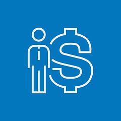 Image showing Businessman standing beside the dollar symbol line icon.