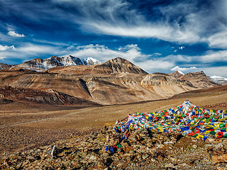 Image showing Buddhist prayer flags in Himalayas